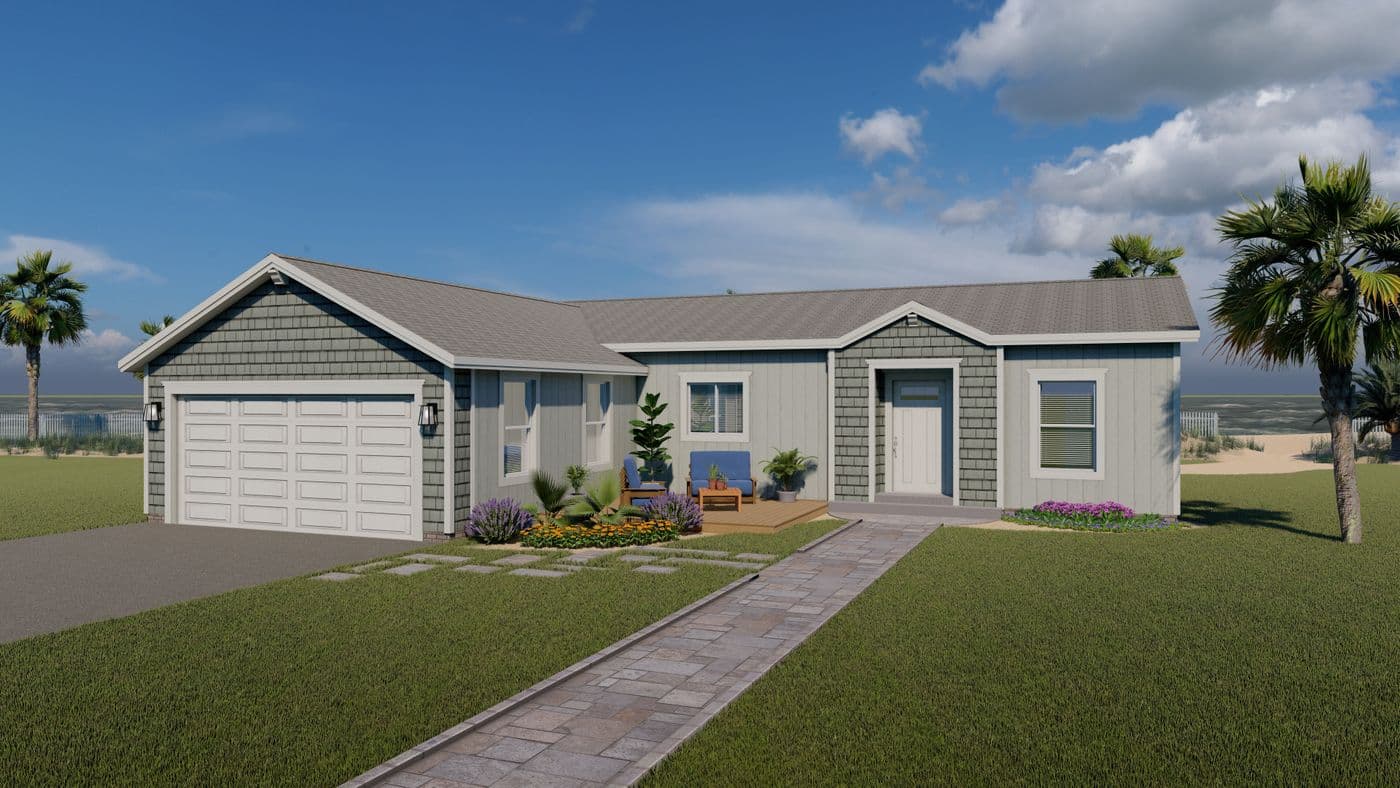 The CORONADO 2452G Coastal Exterior. This Manufactured Mobile Home features 3 bedrooms and 2 baths.