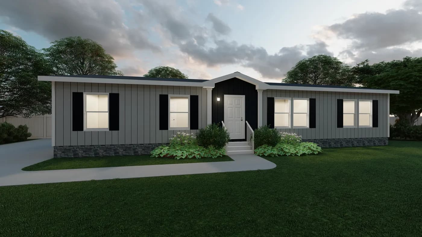 The PT 78 Exterior. This Manufactured Mobile Home features 3 bedrooms and 2 baths.