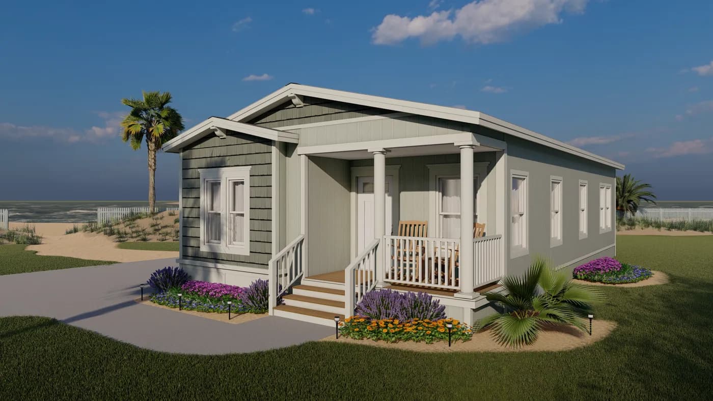 The CORONADO 2458B Coastal Exterior. This Manufactured Mobile Home features 3 bedrooms and 2 baths.