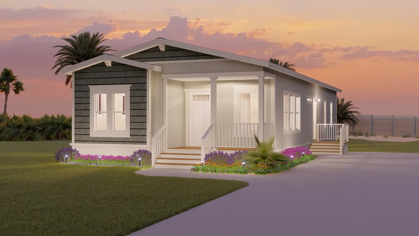 The CORONADO 2458F Coastal Exterior. This Manufactured Mobile Home features 3 bedrooms and 3 baths.
