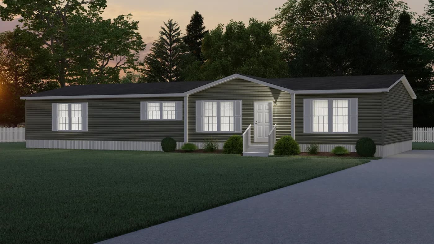 The THE INGRAM Exterior. This Manufactured Mobile Home features 3 bedrooms and 2 baths.