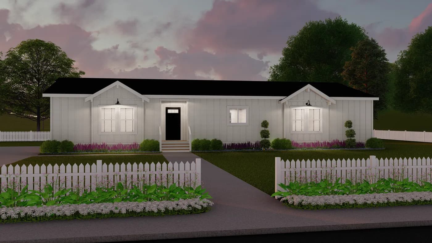 The CORONADO 3766A Farmhouse Exterior. This Manufactured Mobile Home features 3 bedrooms and 2.5 baths.
