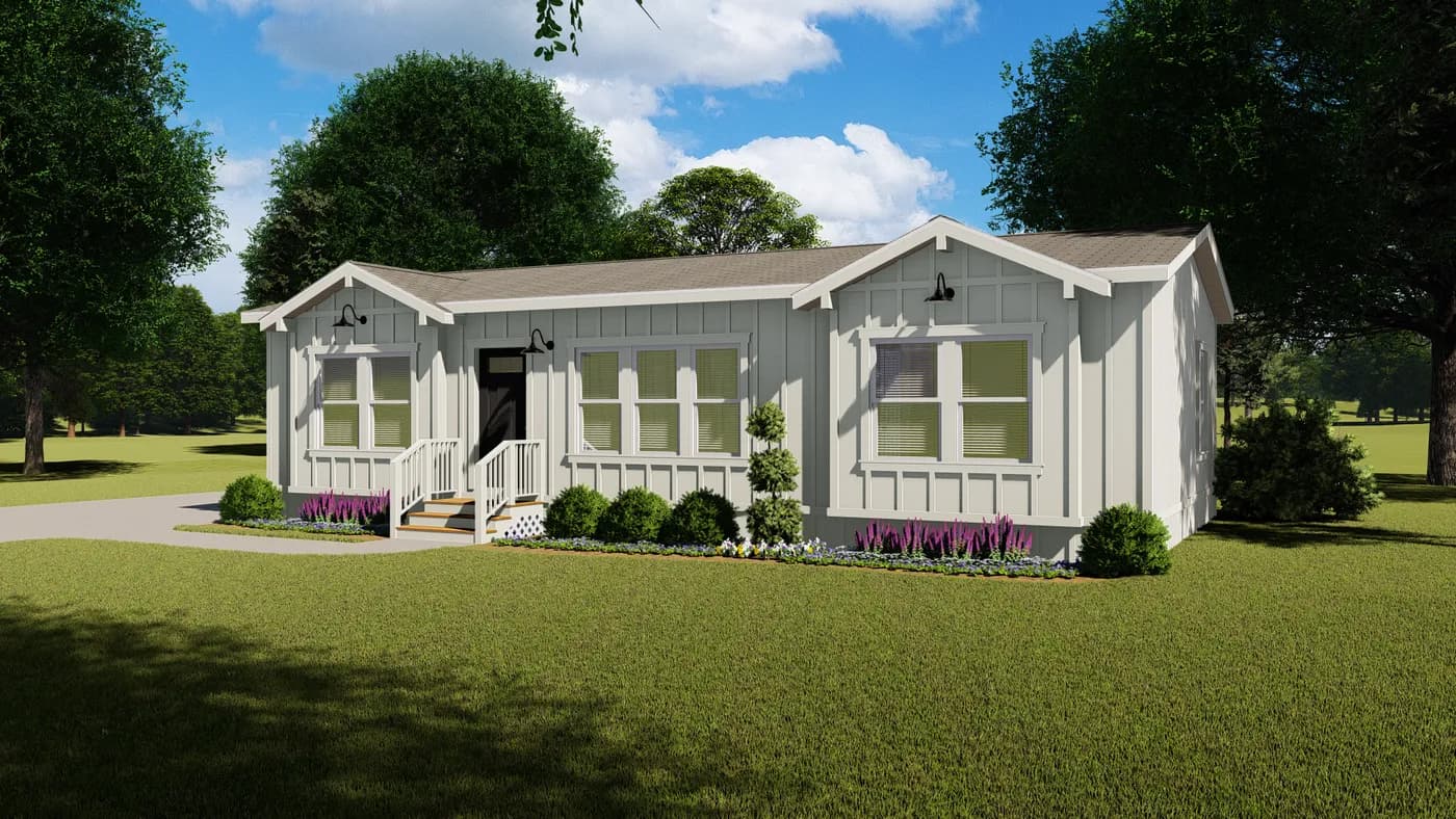 The CORONADO 2446A Farmhouse Exterior. This Manufactured Mobile Home features 3 bedrooms and 2 baths.
