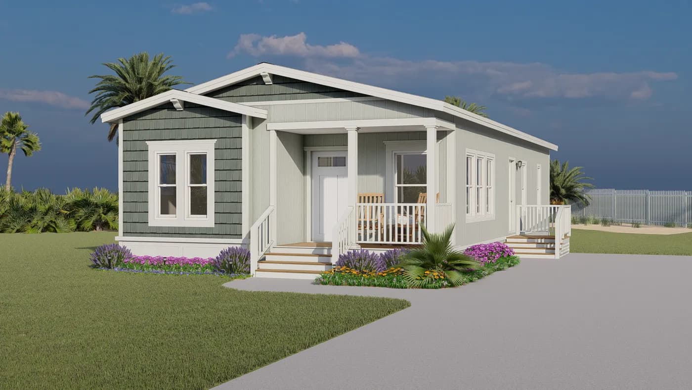 The CORONADO 2452B Coastal Exterior. This Manufactured Mobile Home features 3 bedrooms and 2 baths.