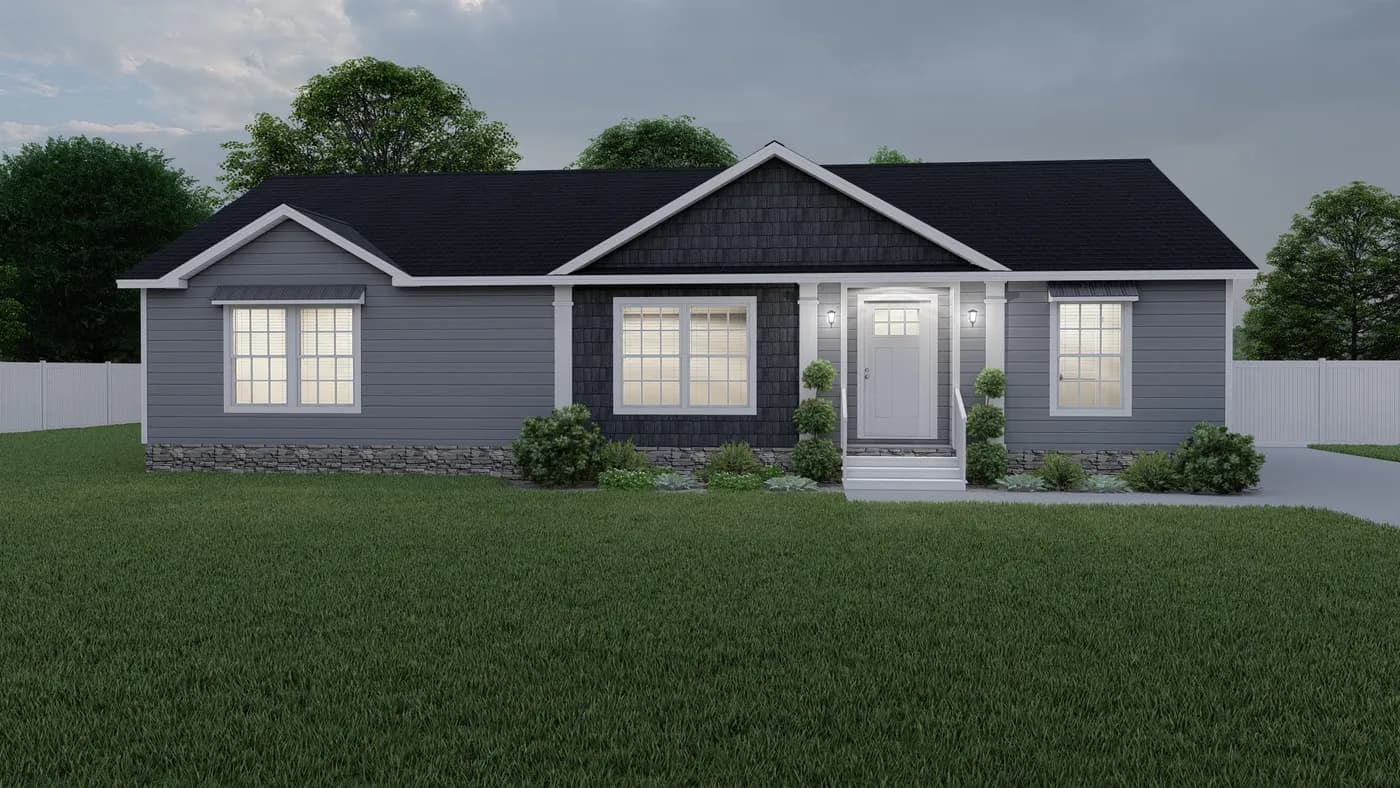 The 3447 CAROLINA Exterior. This Modular Home features 3 bedrooms and 2 baths.