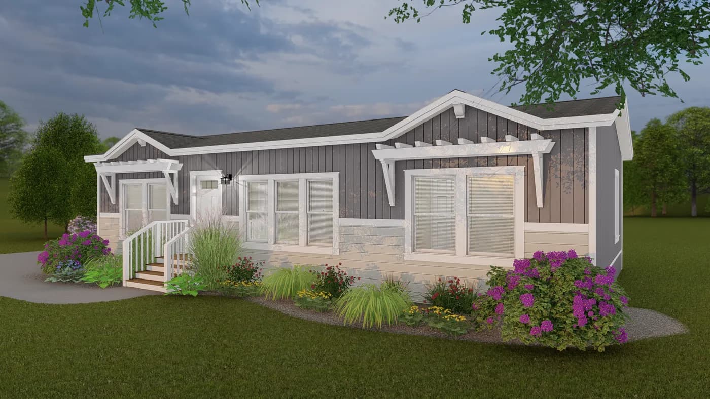 The CORONADO 2446A Trellis Exterior. This Manufactured Mobile Home features 3 bedrooms and 2 baths.