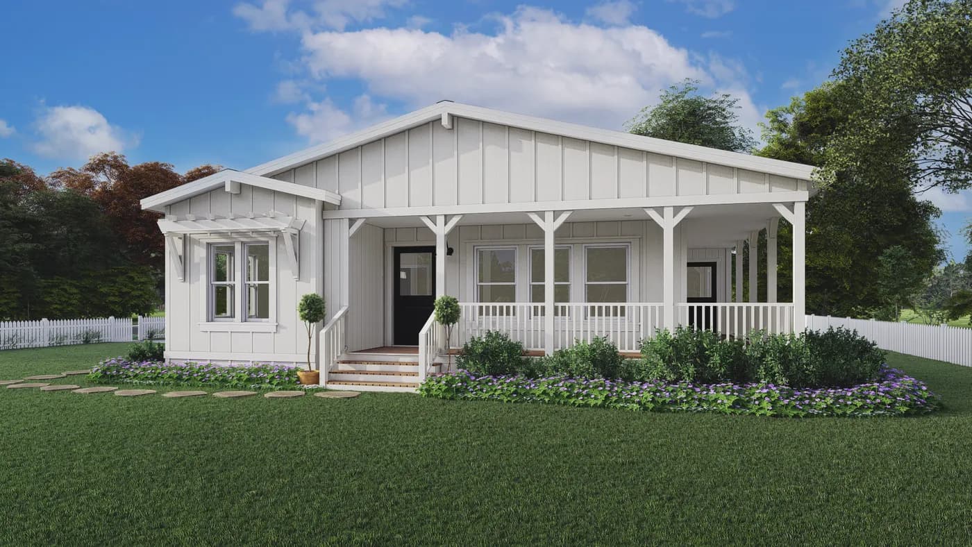 The CORONADO 3760A Farmhouse Exterior Opt2. This Manufactured Mobile Home features 3 bedrooms and 2.5 baths.