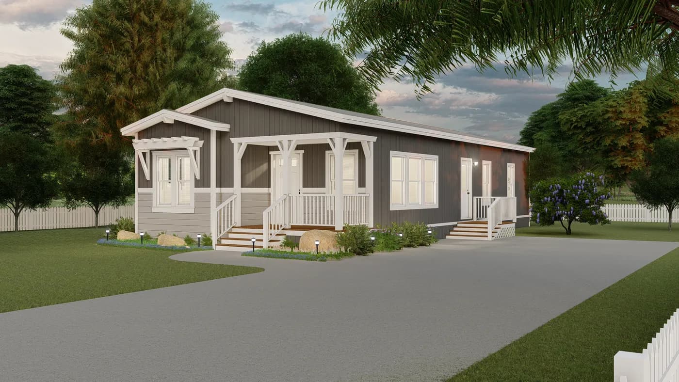 The CORONADO 2452B Trellis Exterior. This Manufactured Mobile Home features 3 bedrooms and 2 baths.