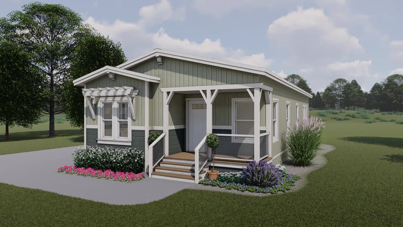 The CORONADO 2458B Trellis Exterior. This Manufactured Mobile Home features 3 bedrooms and 2 baths.
