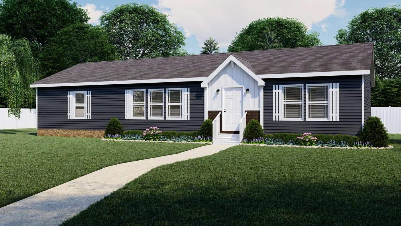 The CLASSIC 60B Exterior. This Modular Home features 3 bedrooms and 2 baths.