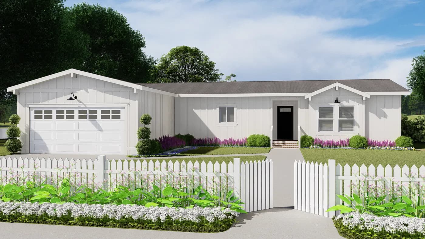 The CORONADO 2462A CrossMod Farmhouse Exterior. This Manufactured Mobile Home features 3 bedrooms and 2 baths.