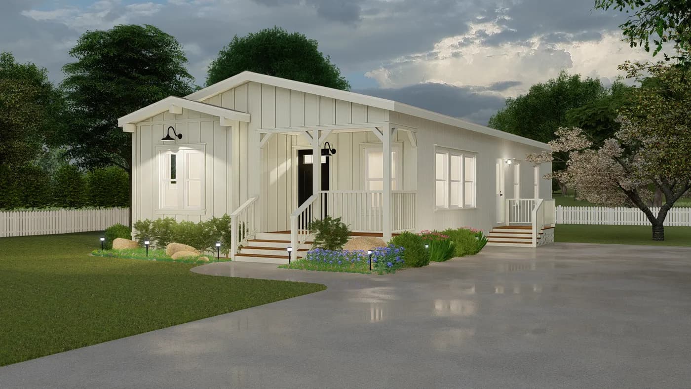 The CORONADO 2452B Farmhouse Exterior. This Manufactured Mobile Home features 3 bedrooms and 2 baths.