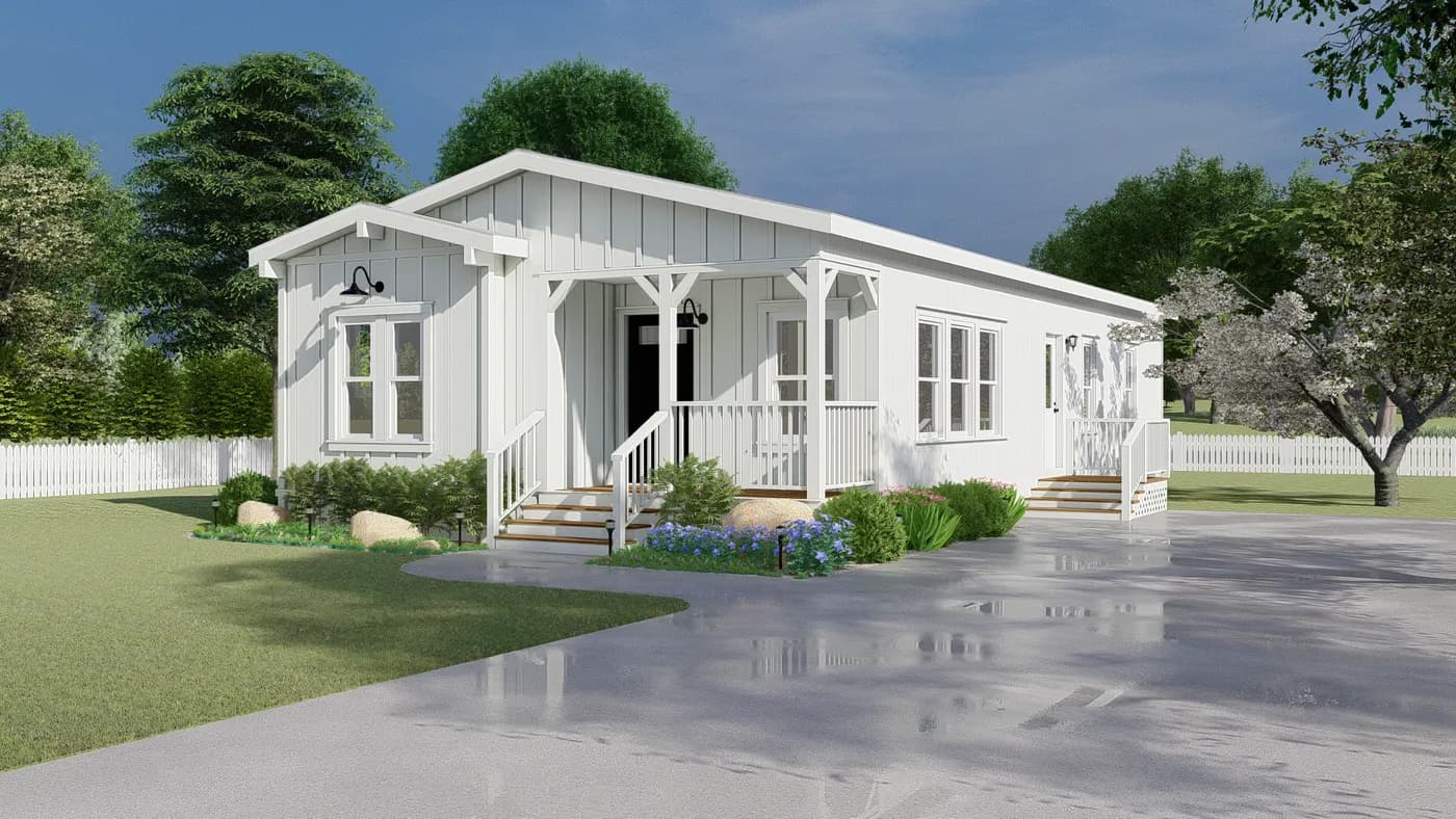 The CORONADO 2452B Farmhouse Exterior. This Manufactured Mobile Home features 3 bedrooms and 2 baths.