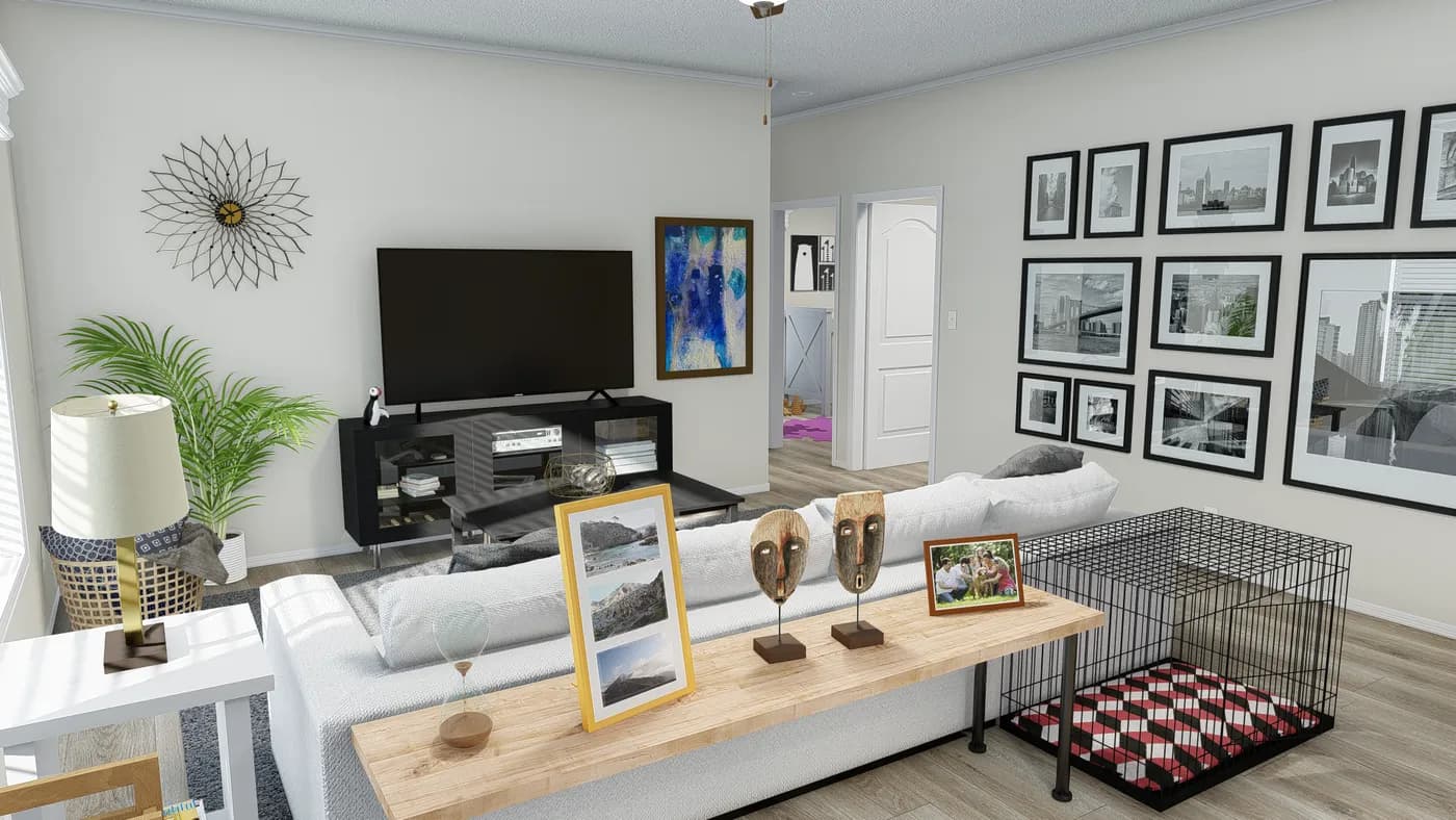 The K2750A Living Room. This Manufactured Mobile Home features 3 bedrooms and 2 baths.