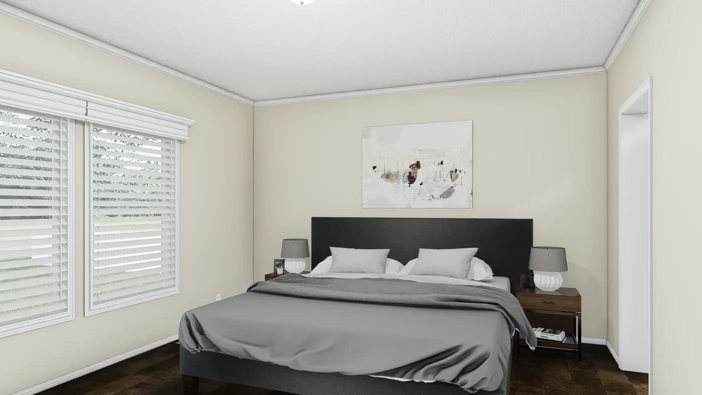 The K2760B Primary Bedroom. This Manufactured Mobile Home features 4 bedrooms and 2 baths.