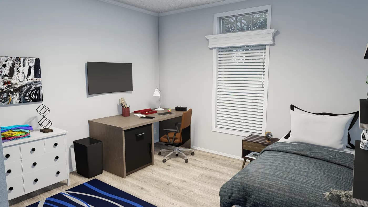 The SUM3076A Bedroom. This Manufactured Mobile Home features 4 bedrooms and 2.5 baths.