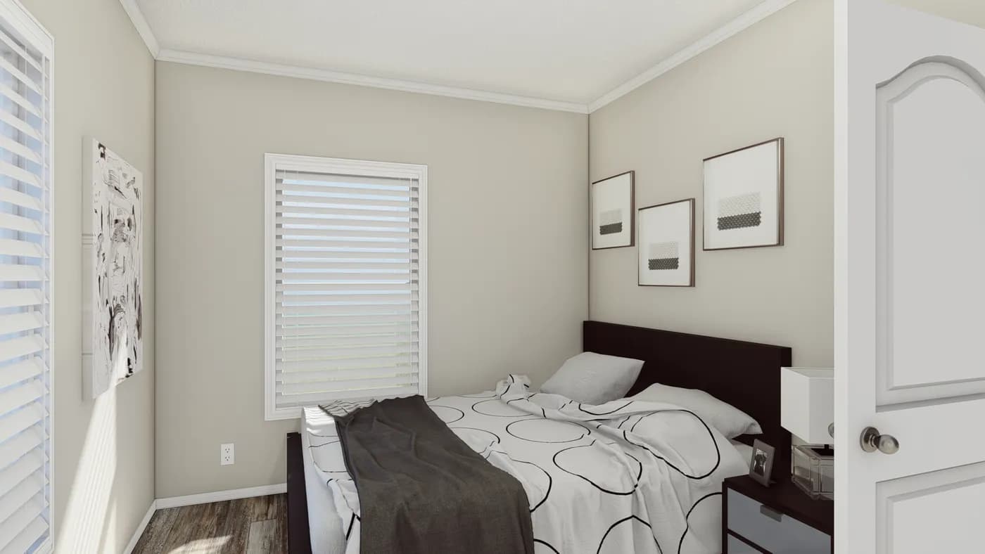 The K1668A Bedroom. This Manufactured Mobile Home features 2 bedrooms and 2 baths.