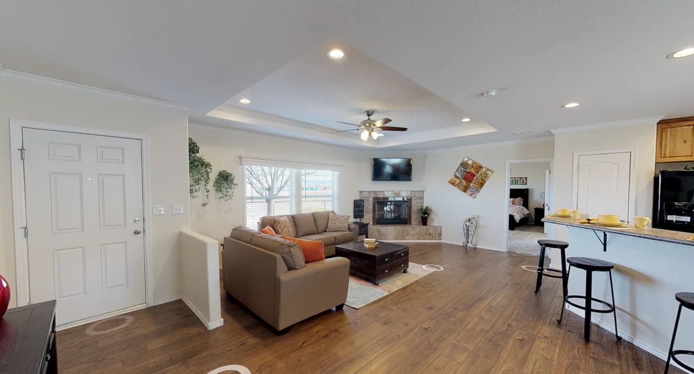 The K3066A Living Room. This Manufactured Mobile Home features 3 bedrooms and 2 baths.