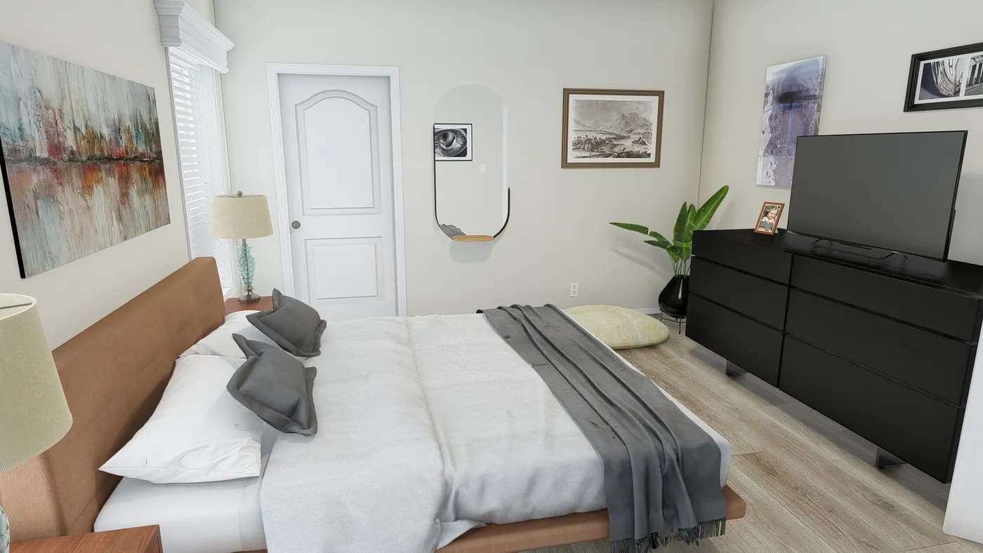 The K2750A Primary Bedroom. This Manufactured Mobile Home features 3 bedrooms and 2 baths.