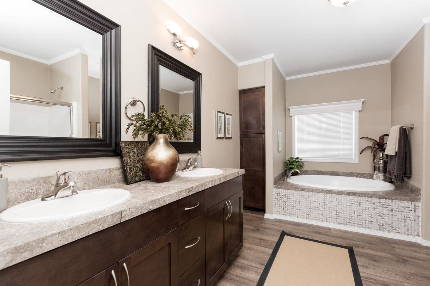The K3060A Primary Bathroom. This Manufactured Mobile Home features 3 bedrooms and 2 baths.