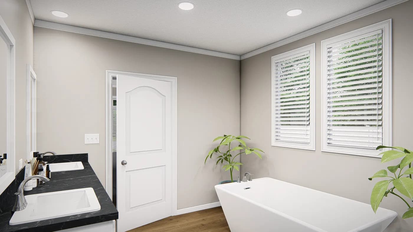 The THE VALHALLA Primary Bathroom. This Manufactured Mobile Home features 3 bedrooms and 2 baths.
