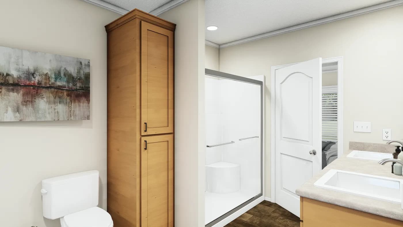 The K2760B Primary Bathroom. This Manufactured Mobile Home features 4 bedrooms and 2 baths.