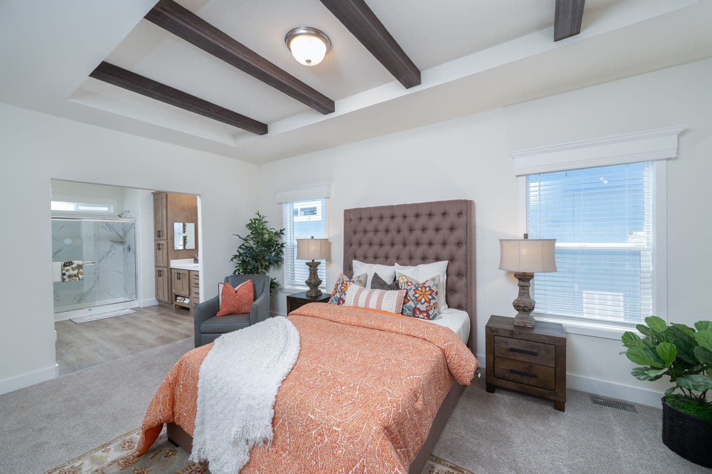 The CORONADO 3760A Primary Bedroom. This Manufactured Mobile Home features 3 bedrooms and 2.5 baths.
