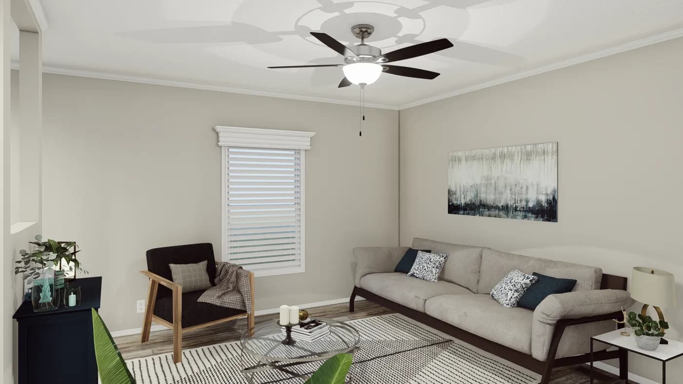The K1668A Living Room. This Manufactured Mobile Home features 2 bedrooms and 2 baths.