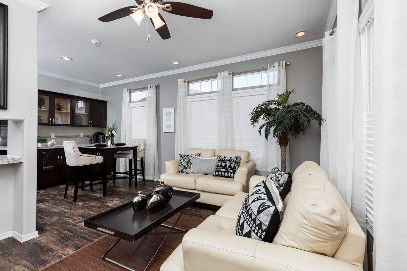 The K1640A Living Room. This Manufactured Mobile Home features 1 bedroom and 1 bath.