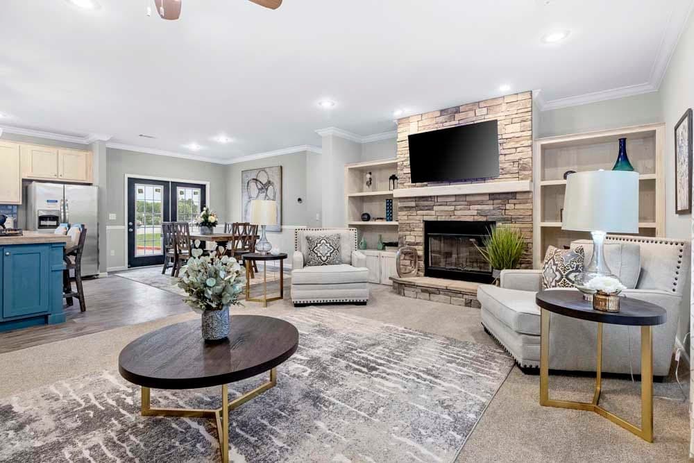 The THE TILLEY Living Room. This Manufactured Mobile Home features 3 bedrooms and 2 baths.
