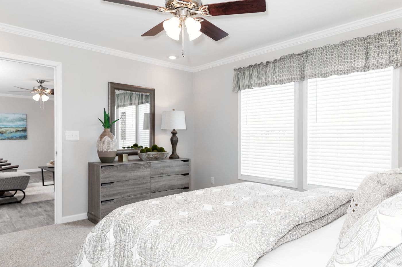 The THE VILLETTE Primary Bedroom. This Manufactured Mobile Home features 3 bedrooms and 2 baths.
