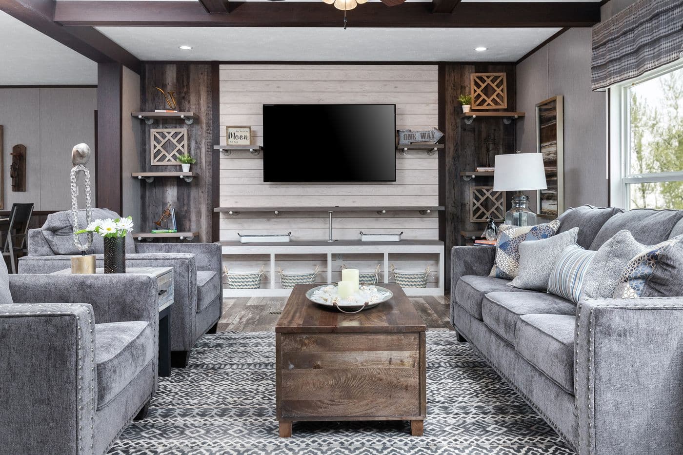 The SIG28663A Living Room. This Manufactured Mobile Home features 3 bedrooms and 2 baths.