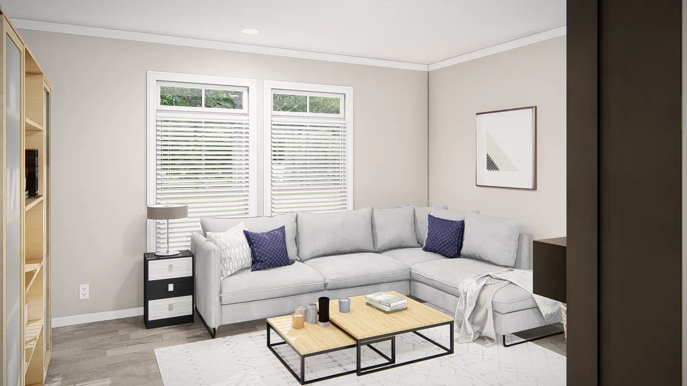 The THE RIVIERA Family Room. This Manufactured Mobile Home features 4 bedrooms and 2 baths.