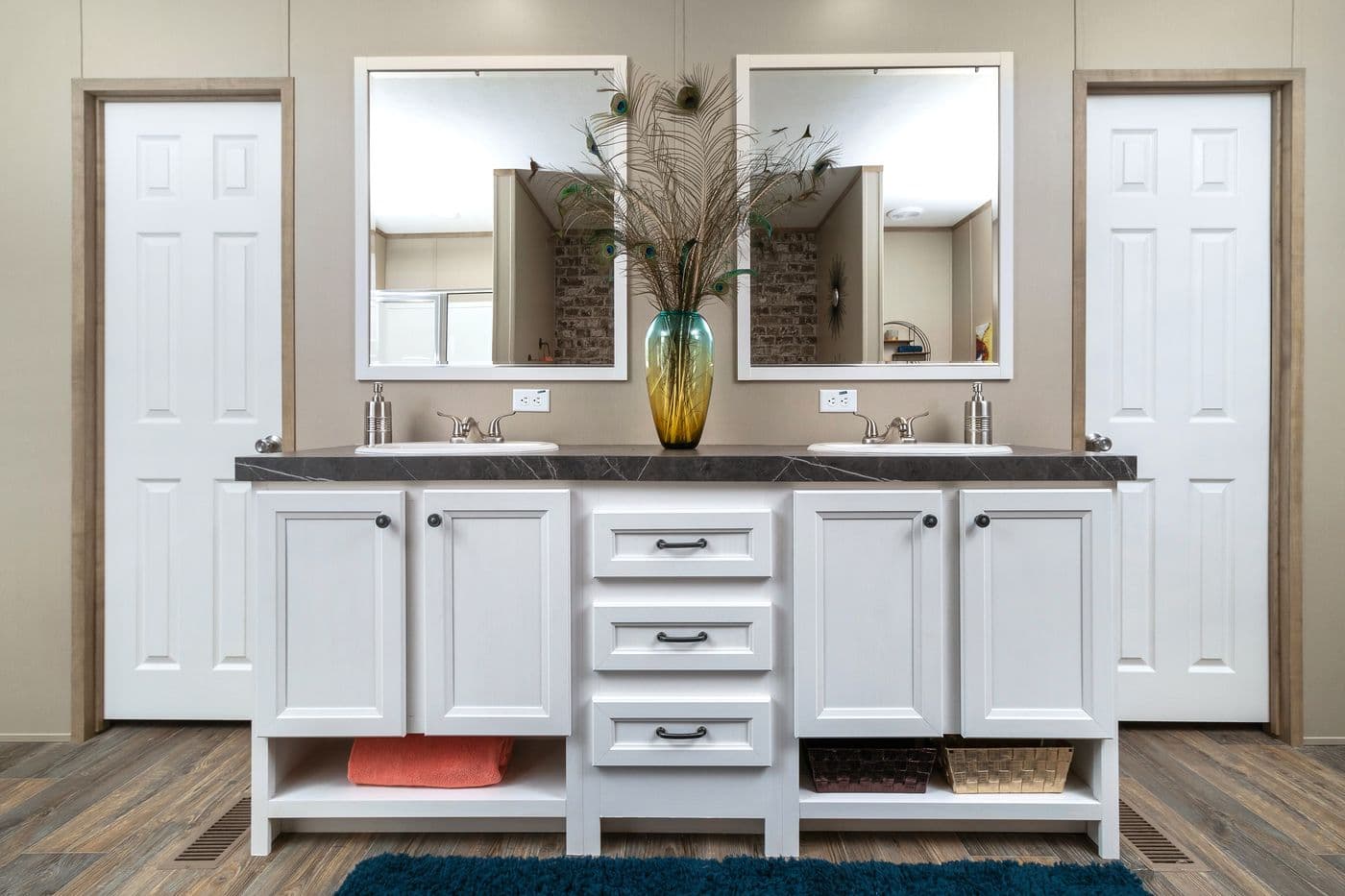The FARMHOUSE FLEX Primary Bathroom. This Manufactured Mobile Home features 3 bedrooms and 2.5 baths.
