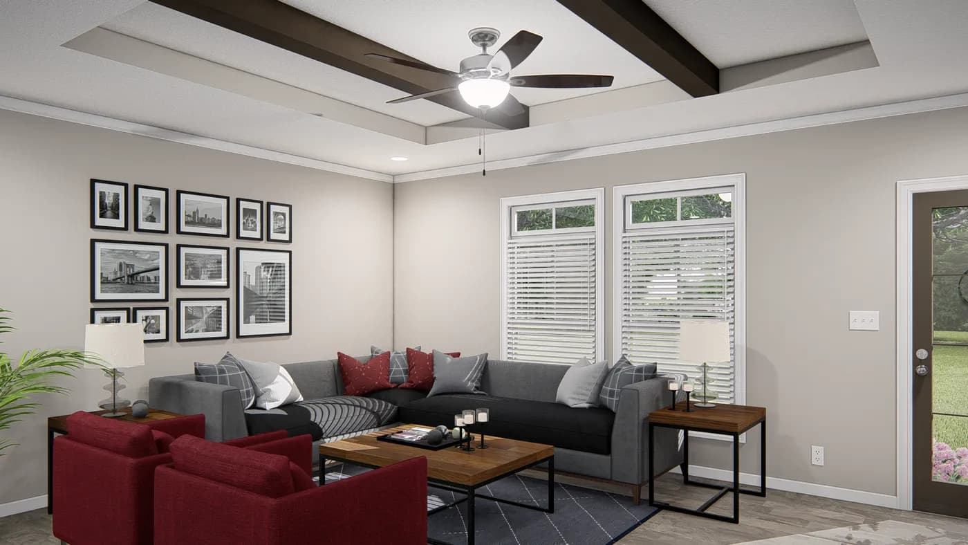 The THE RIVIERA Living Room. This Manufactured Mobile Home features 4 bedrooms and 2 baths.