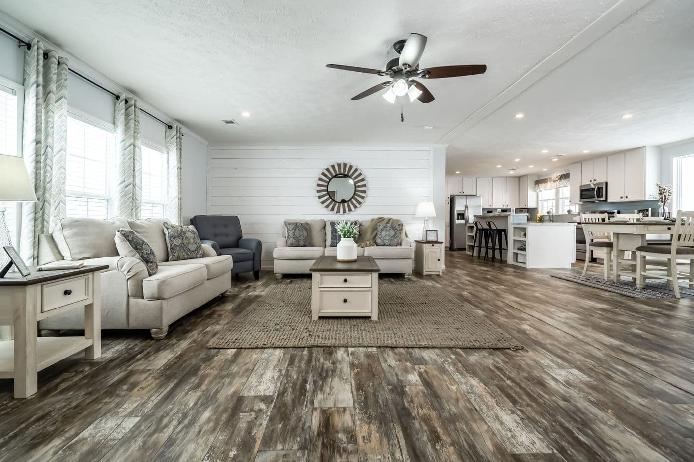The THE LEAHY Living Room. This Manufactured Mobile Home features 4 bedrooms and 2 baths.