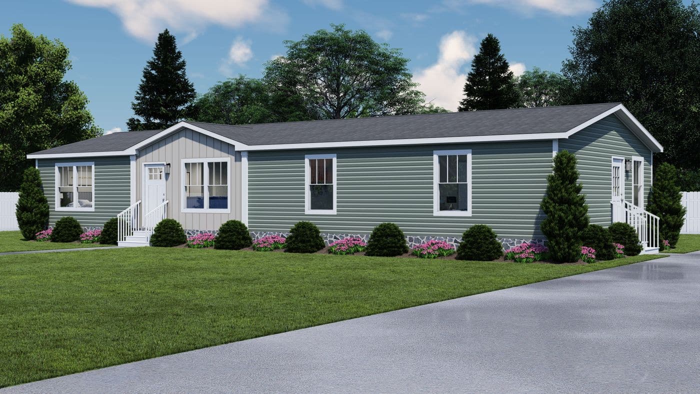 The 2003 ROCKET MAN 66X28 MOD Exterior. This Modular Home features 3 bedrooms and 2 baths.