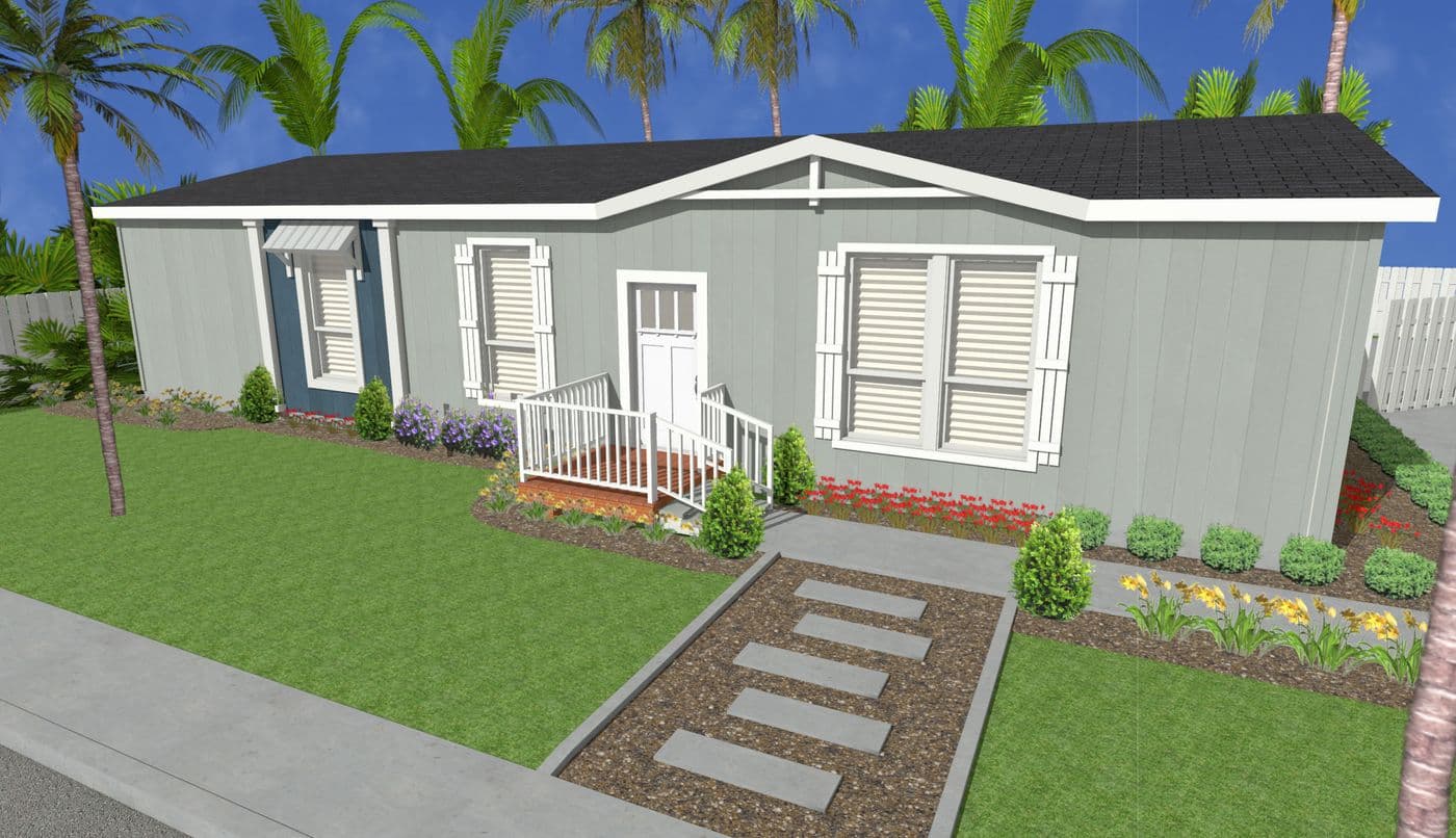 The HRR 2856-3E          LIGHTFOOT Exterior. This Manufactured Mobile Home features 3 bedrooms and 2 baths.