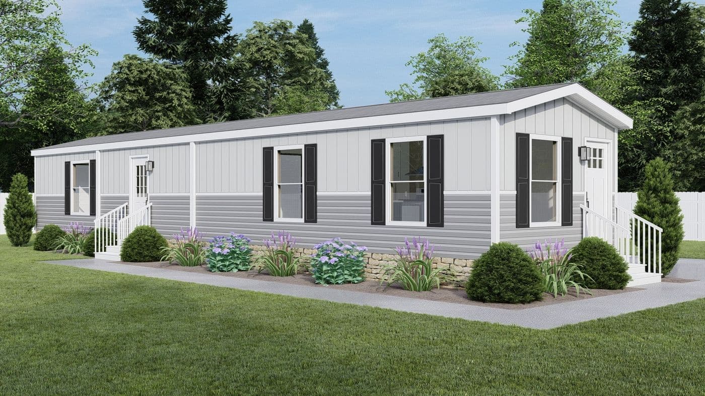 The CORTES Exterior. This Manufactured Mobile Home features 2 bedrooms and 2 baths.