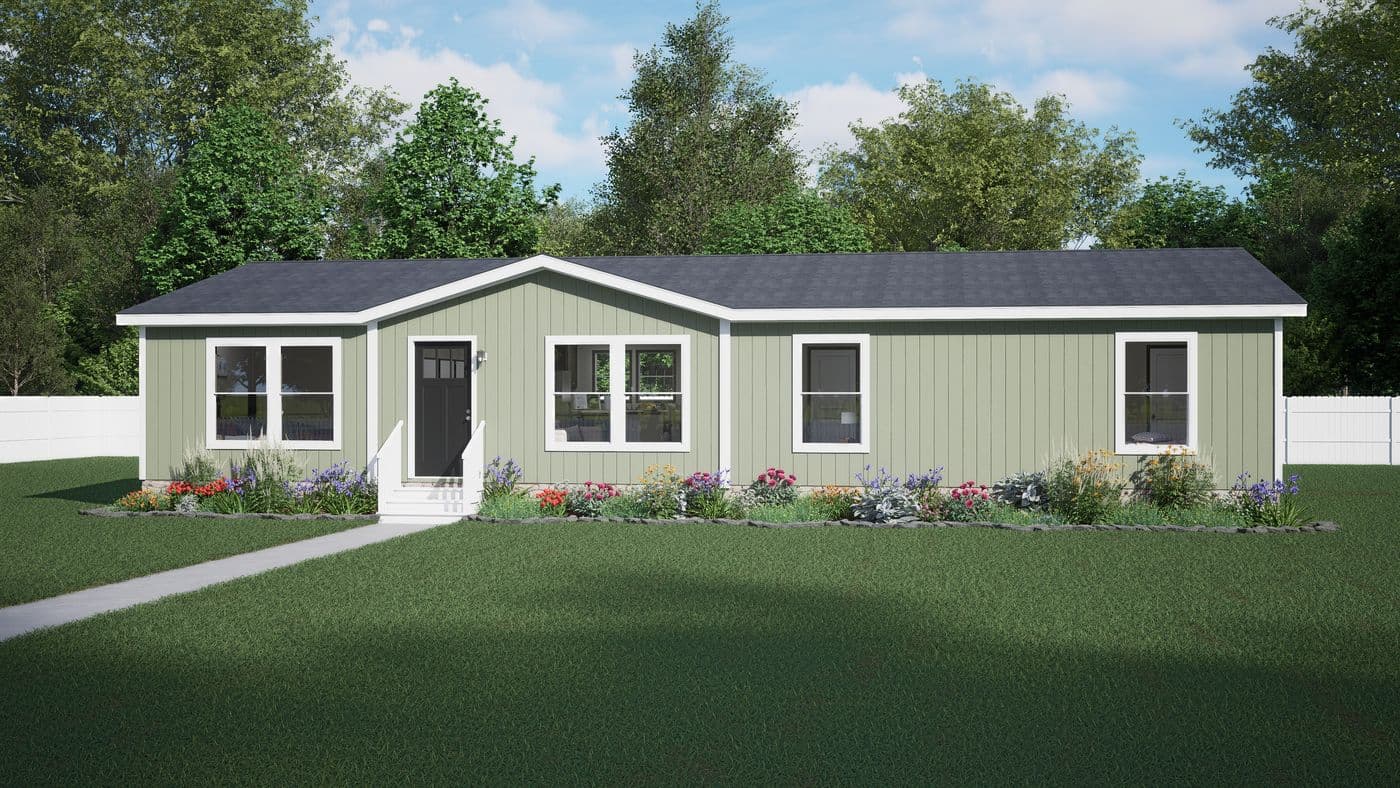 The PURPOSE Exterior. This Manufactured Mobile Home features 4 bedrooms and 2 baths.