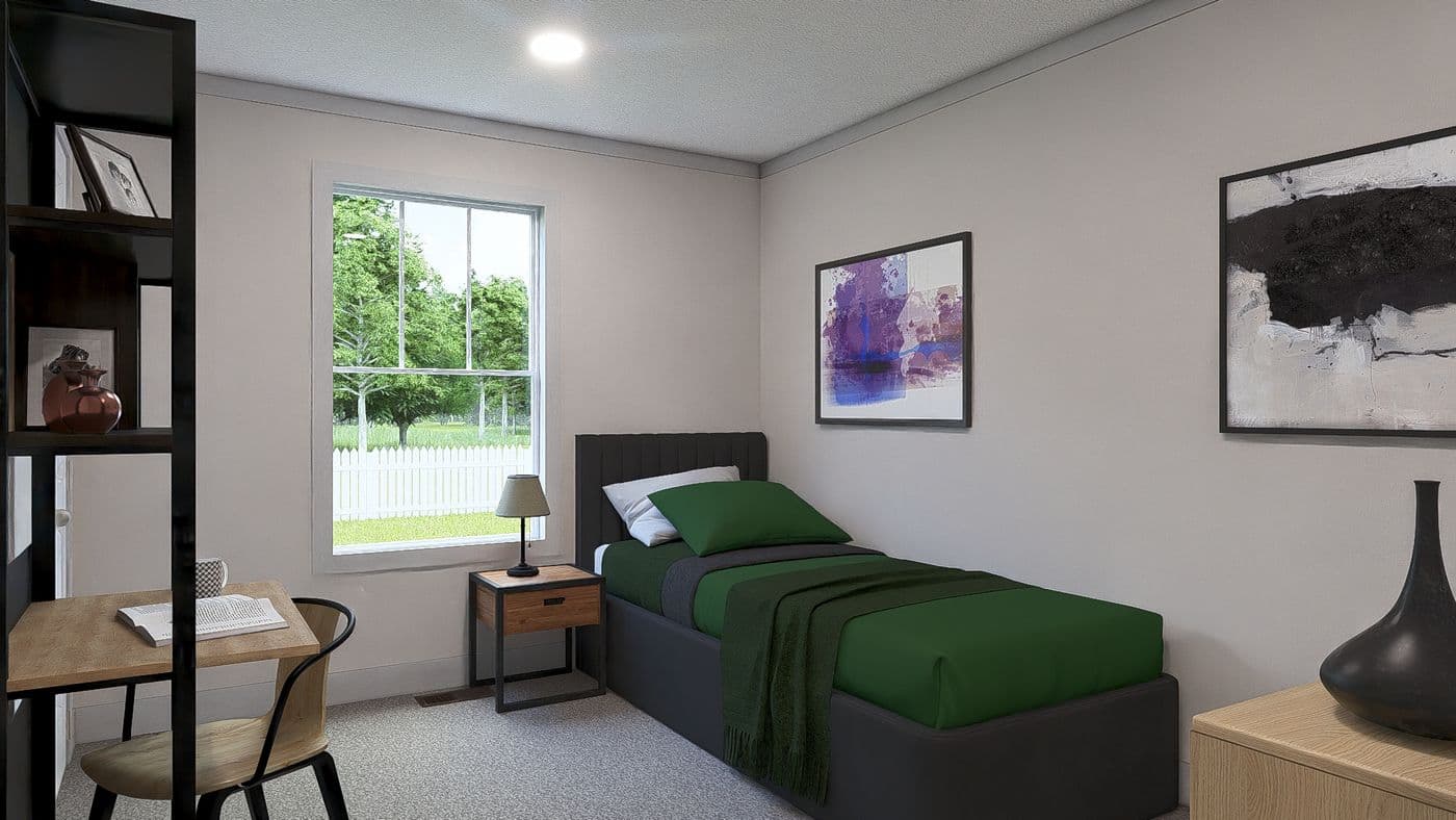 The STAYIN ALIVE Exterior. This Manufactured Mobile Home features 3 bedrooms and 2 baths.