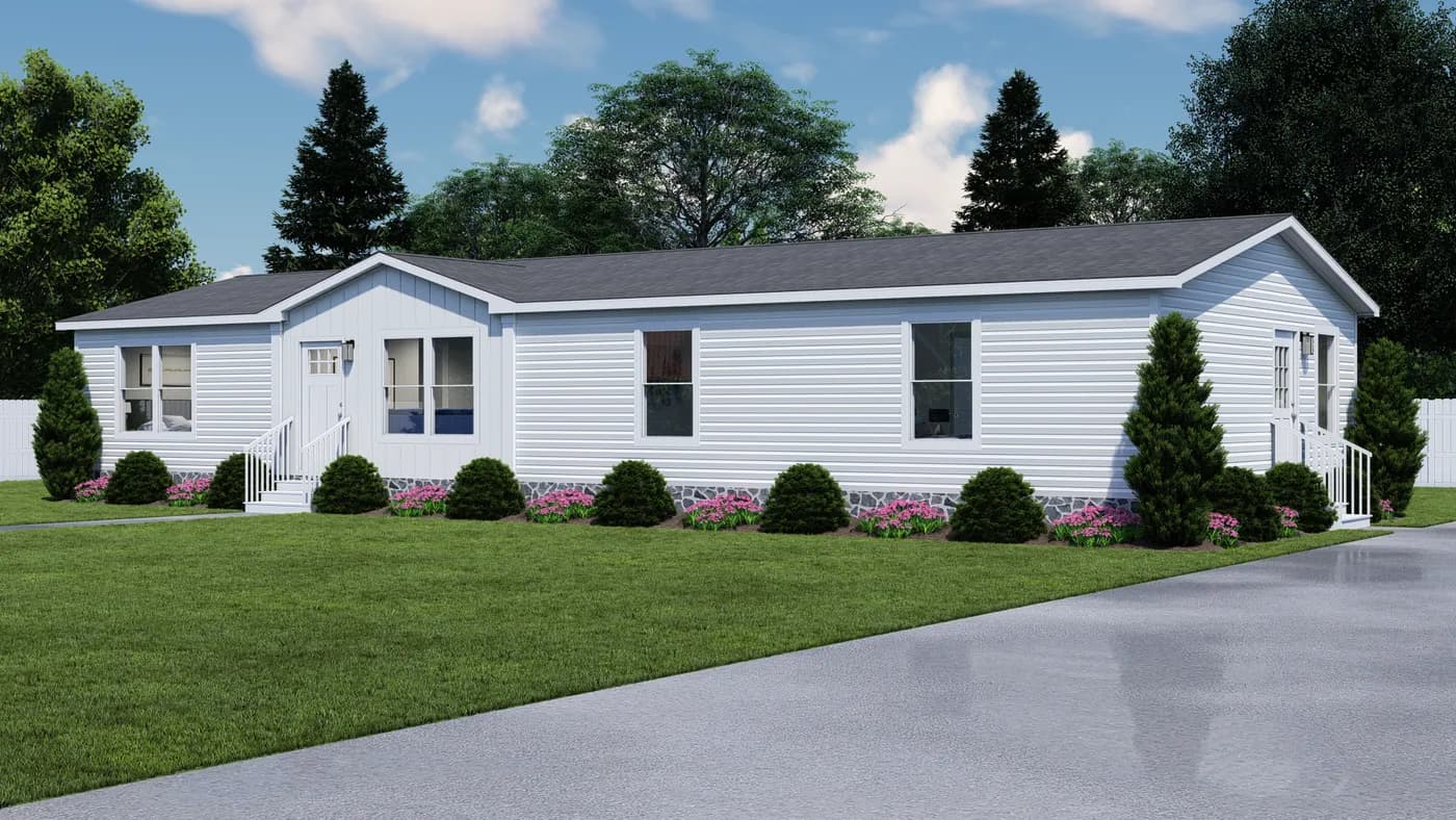 The ROCKET MAN Exterior. This Manufactured Mobile Home features 3 bedrooms and 2 baths.