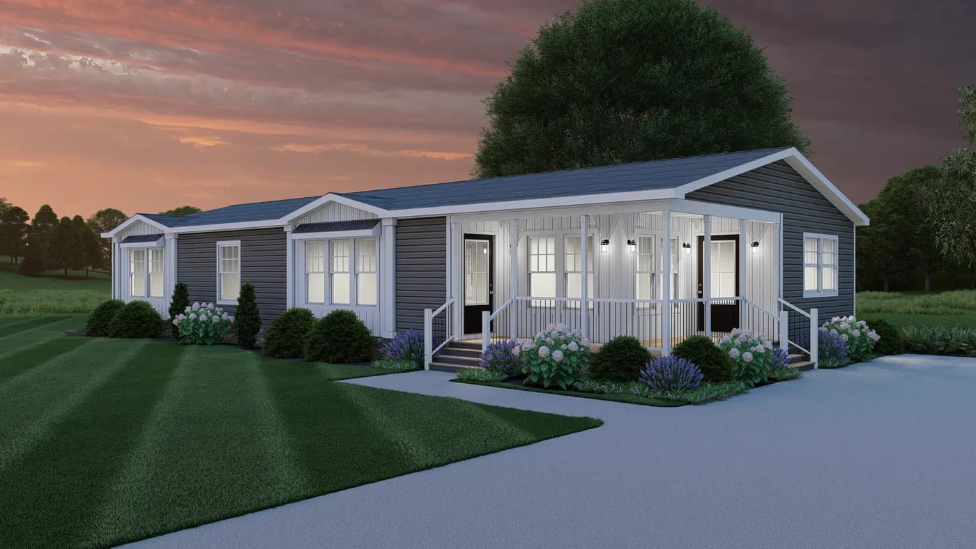 The 1442 CAROLINA SOUTHERN COMFORT Exterior. This Manufactured Mobile Home features 3 bedrooms and 2 baths.