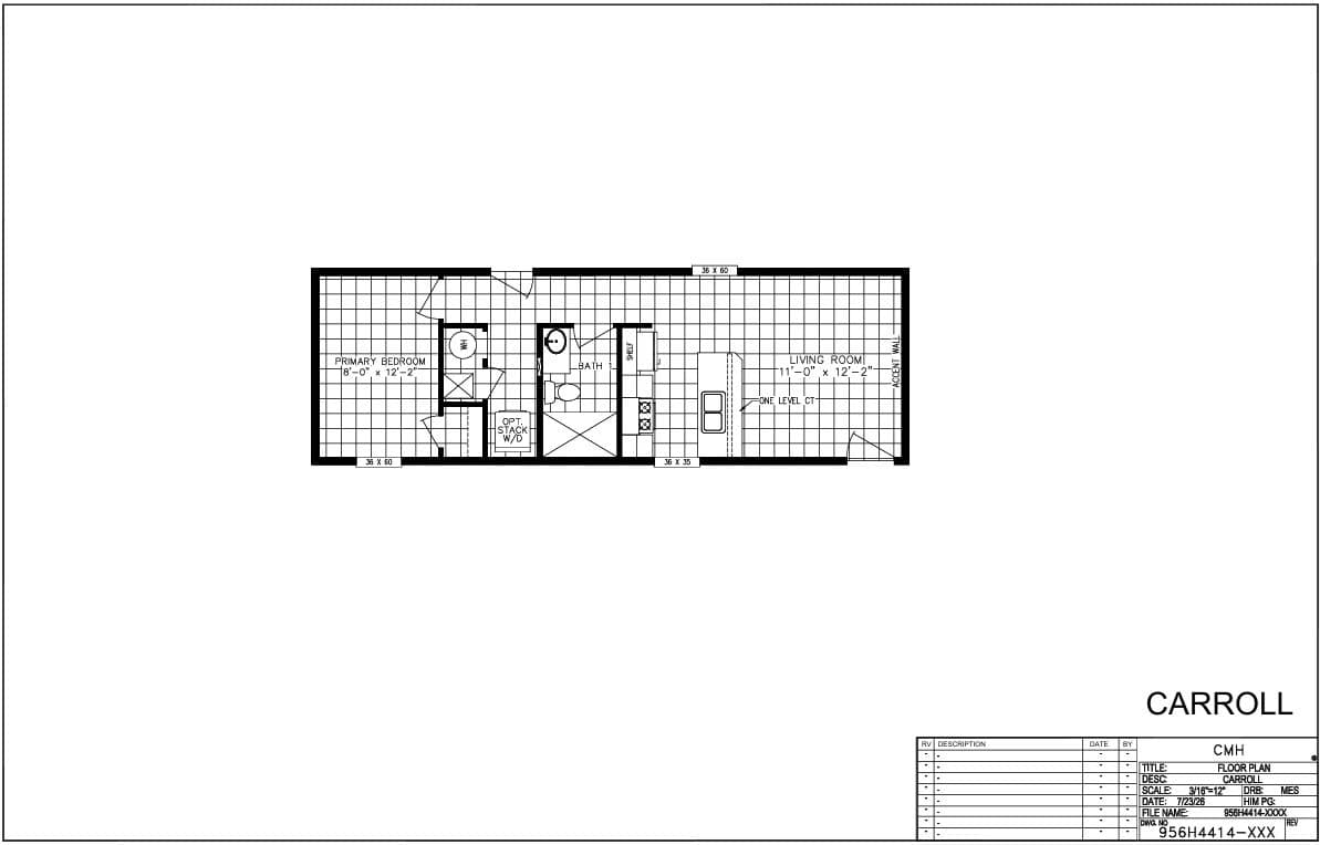 The CARROLL Exterior. This Manufactured Mobile Home features 1 bedroom and 1 bath.