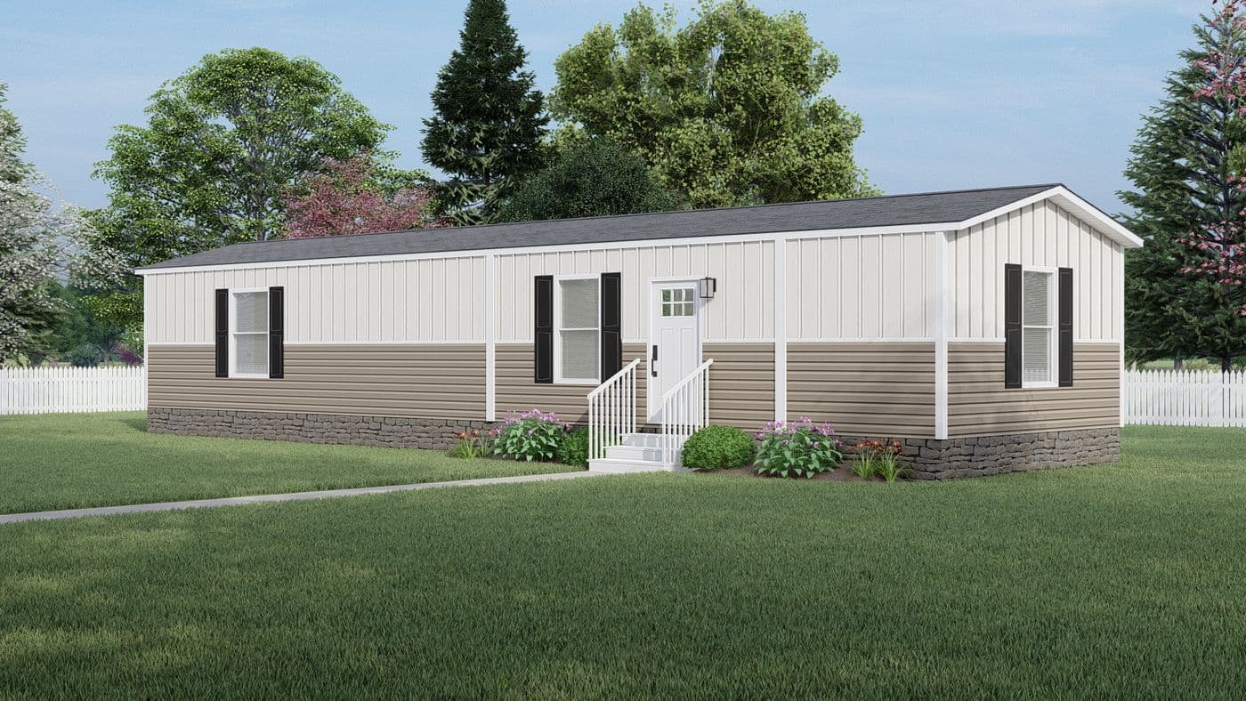 The LEWIS 6016-1056 Exterior. This Manufactured Mobile Home features 2 bedrooms and 2 baths.