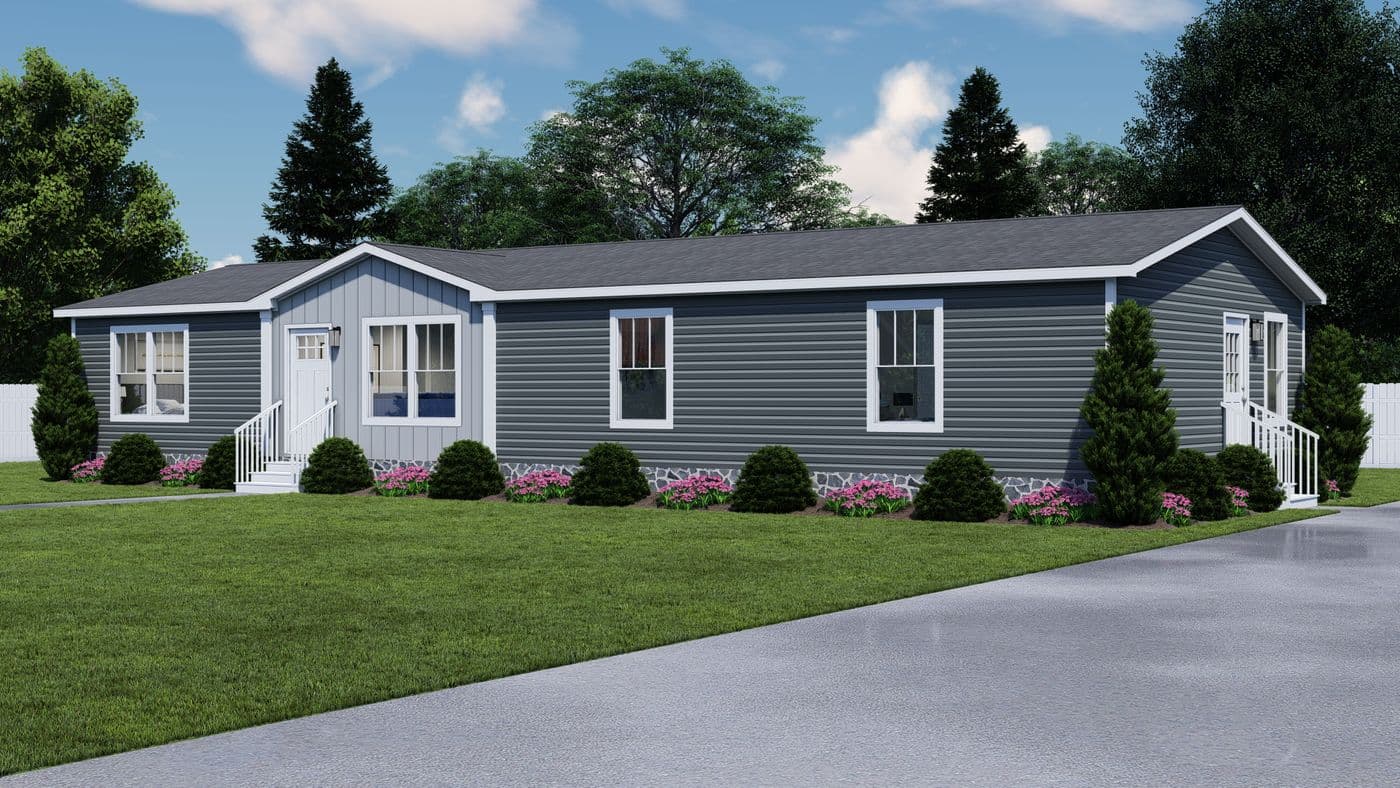 The 2003 ROCKET MAN 66X28 MOD Exterior. This Modular Home features 3 bedrooms and 2 baths.