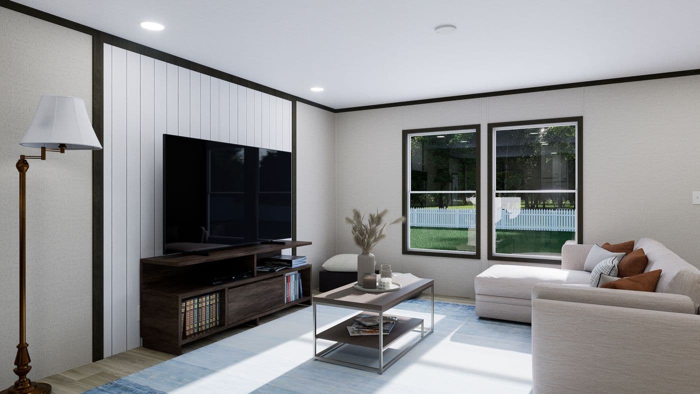 The PURPOSE Exterior. This Manufactured Mobile Home features 4 bedrooms and 2 baths.