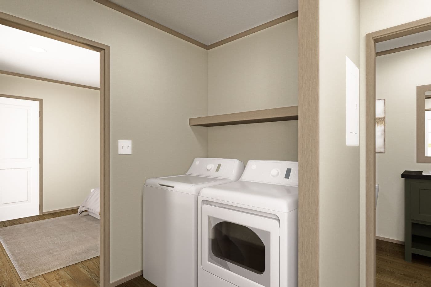 The CORTES Exterior. This Manufactured Mobile Home features 2 bedrooms and 2 baths.