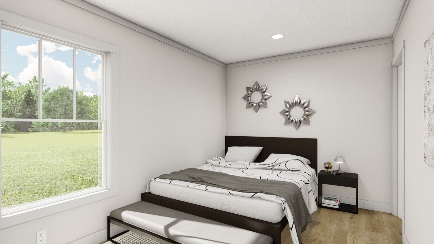 The YESTERDAY Exterior. This Manufactured Mobile Home features 1 bedroom and 1 bath.