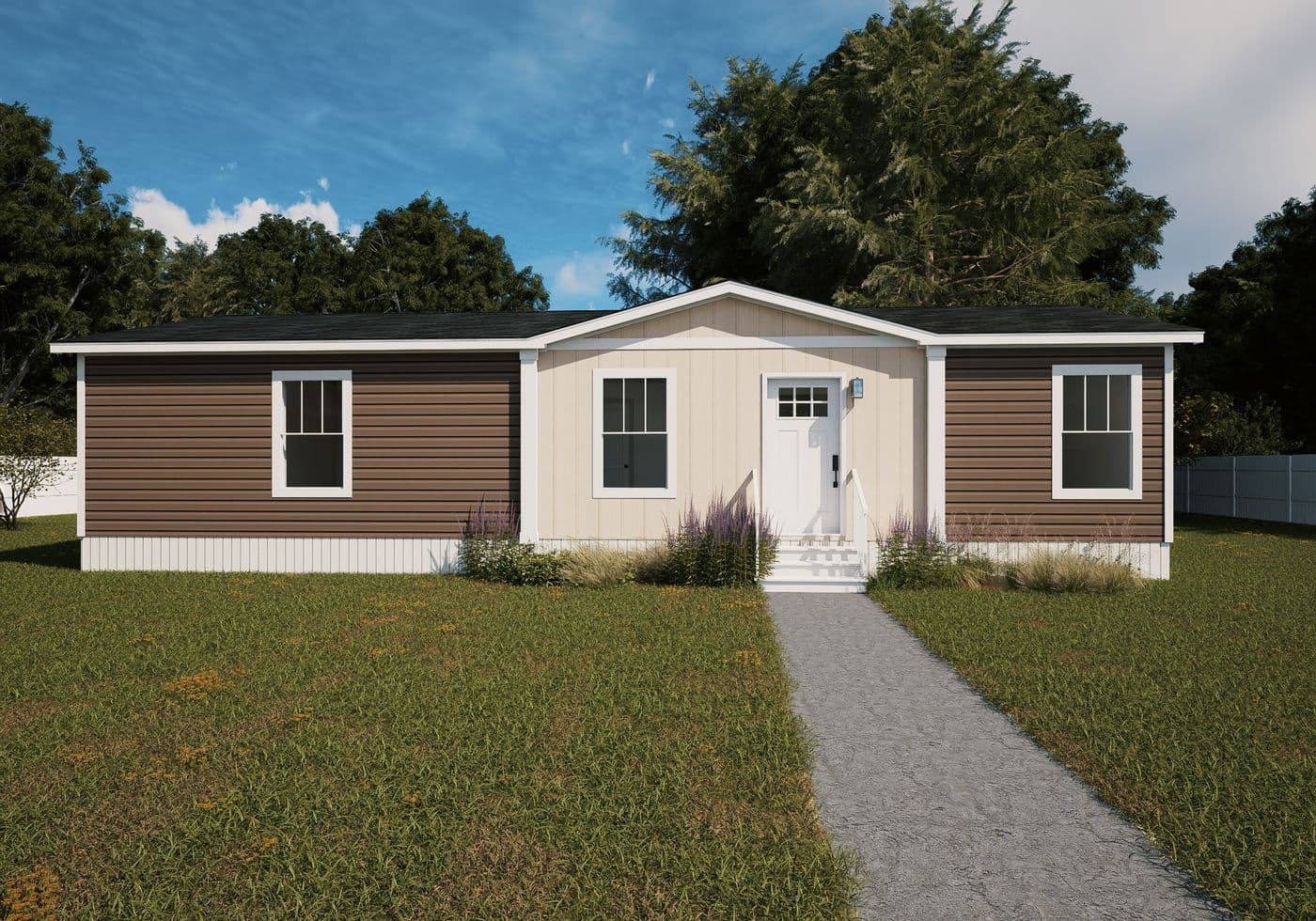 The ARIA Exterior. This Manufactured Mobile Home features 3 bedrooms and 2 baths.